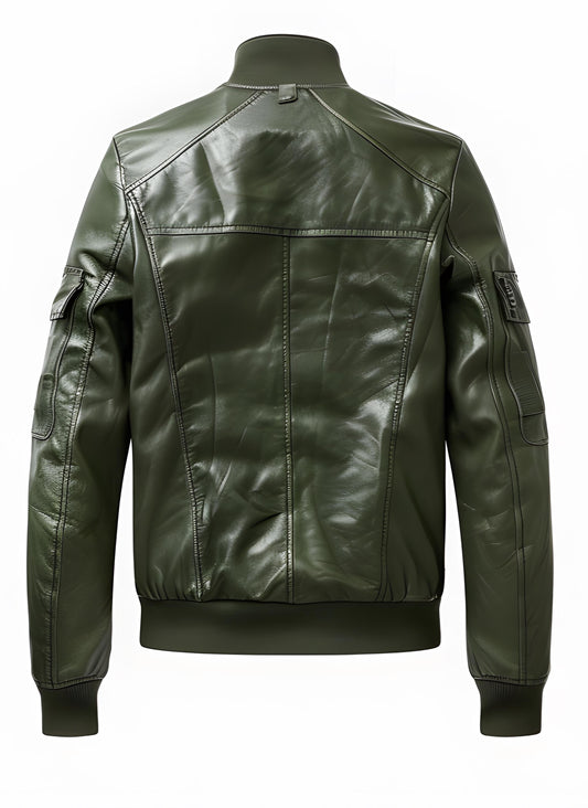 Men's Army Green Leather Jacket – Slim Fit Bomber Motorcycle Style By Leather Chloride
