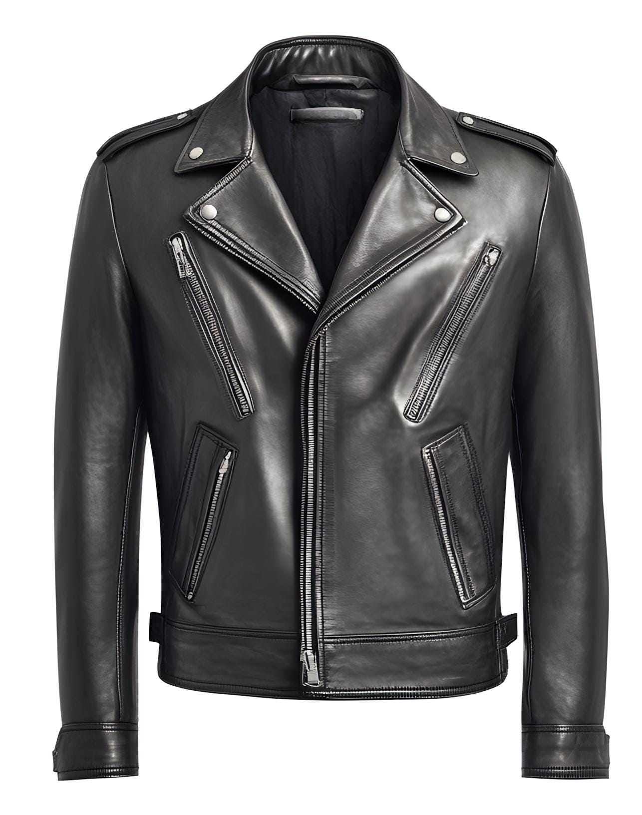 Men’s Smoke Grey Leather Biker Jacket with Asymmetrical Zipper, Provided by Leather Chloride