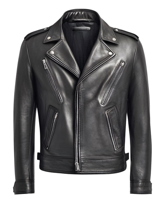 Men’s Smoke Grey Leather Biker Jacket with Asymmetrical Zipper, Provided by Leather Chloride