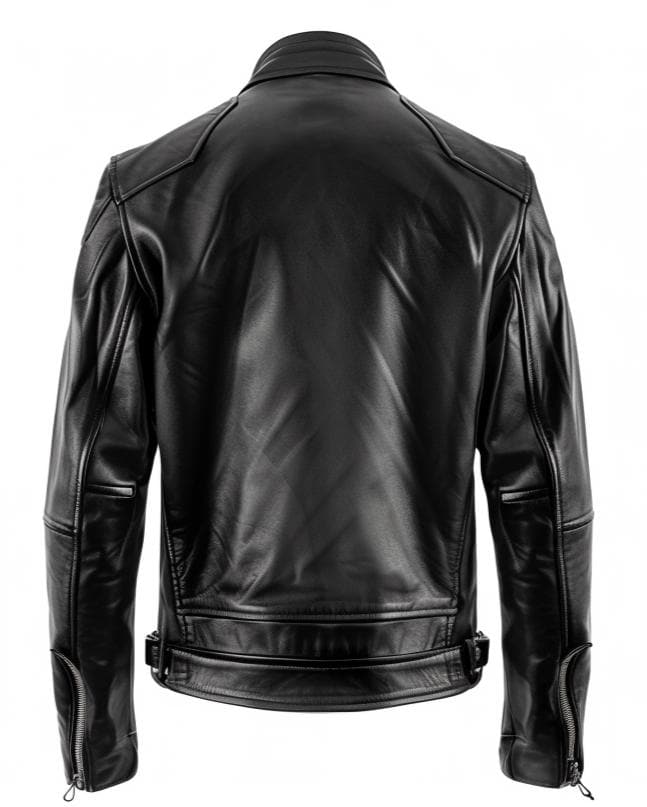 Men’s Black Genuine Leather Café Racer Jacket | Military Style Stand-Up Collar by Leather Chloride