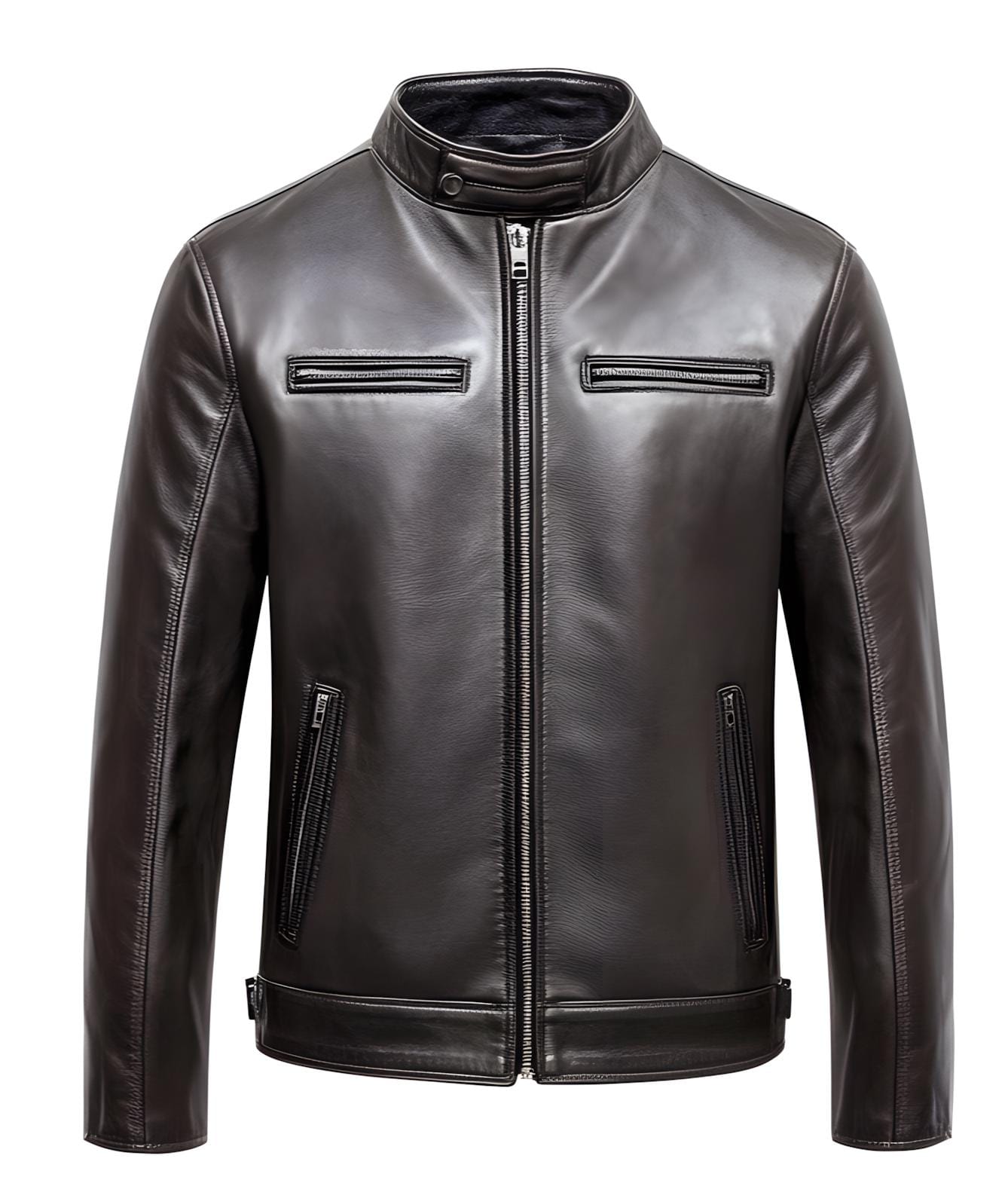 Men’s Smoke Grey Genuine Leather Motorcycle Jacket Full-Grain Sheepskin by Leather Chloride