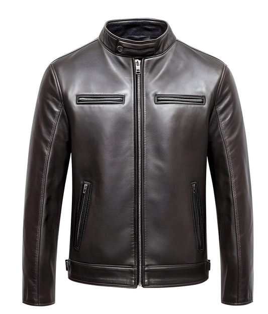 Men’s Smoke Grey Genuine Leather Motorcycle Jacket Full-Grain Sheepskin by Leather Chloride