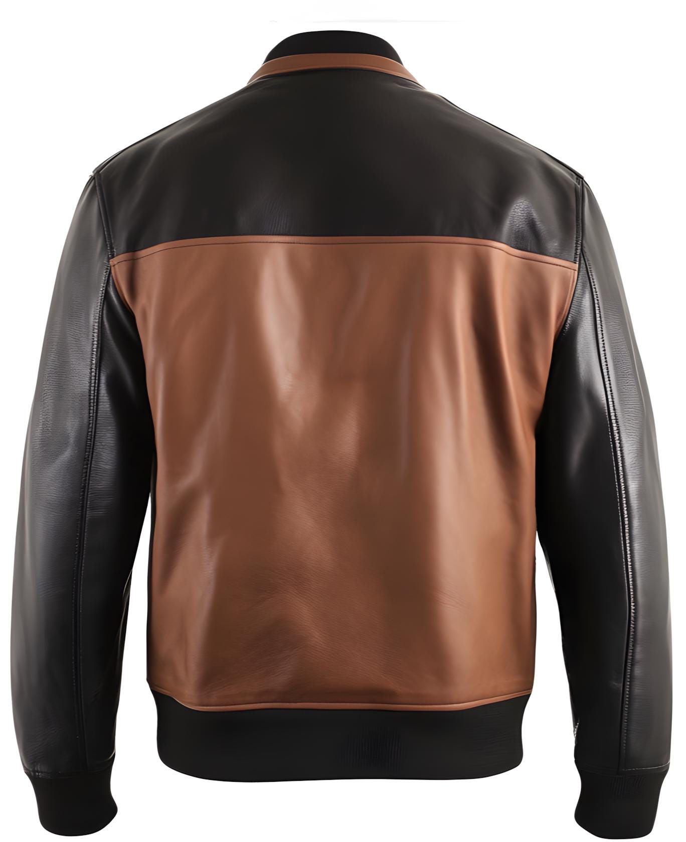 Men’s Black & Tan Genuine Leather Bomber Jacket Two-Tone Classic Zip Style by Leather Chloride