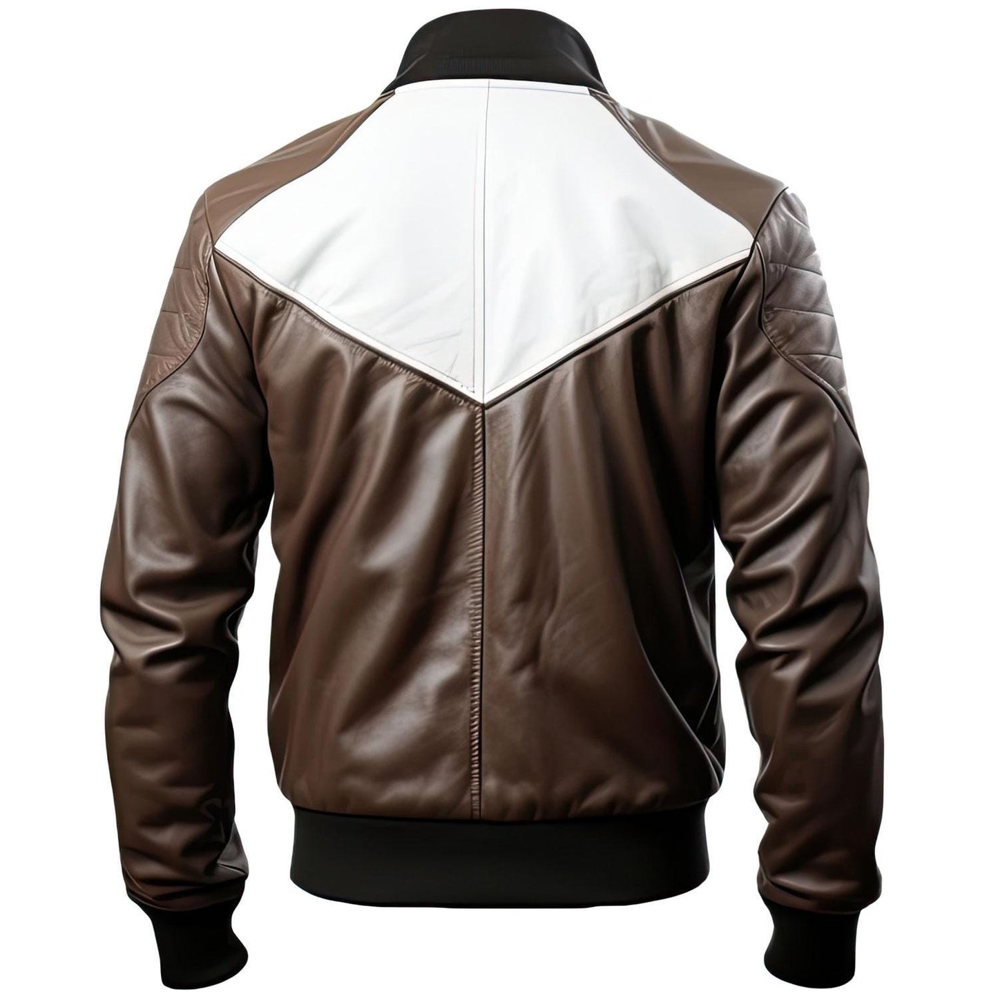 Men’s White Brown Sheepskin Leather Bomber Jacket | Baseball Collar Rib-Knit Design by Leather Chloride