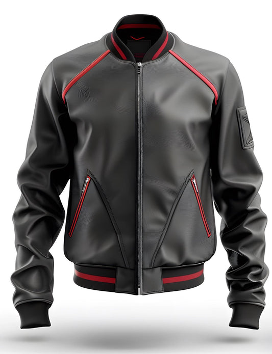 Men's Black Red Bomber Real Leather Jacket By Leather Chloride – Stylish Zip Casual Outerwear