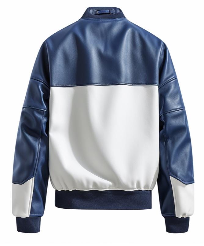 Men's Navy White Varsity Leather Bomber Jacket – Stand Collar Zip Style By Leather Chloride