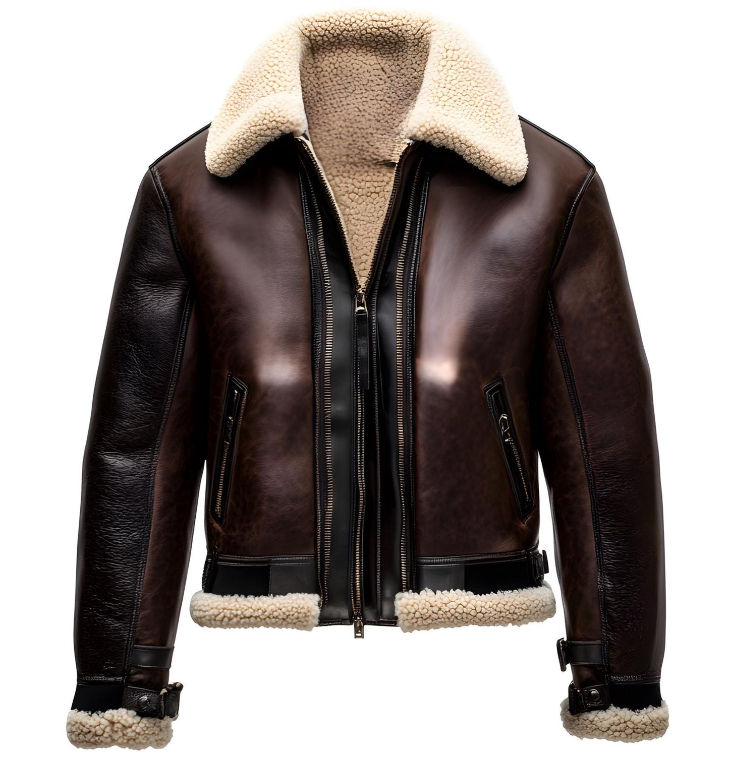 Men's Brown Shearling Leather Bomber Jacket – Classic Aviator Real Fur Style By Leather Chloride