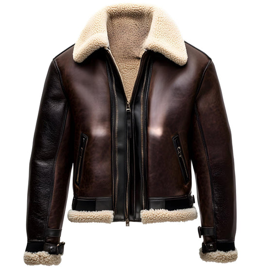 Men's Brown Shearling Leather Bomber Jacket – Classic Aviator Real Fur Style By Leather Chloride