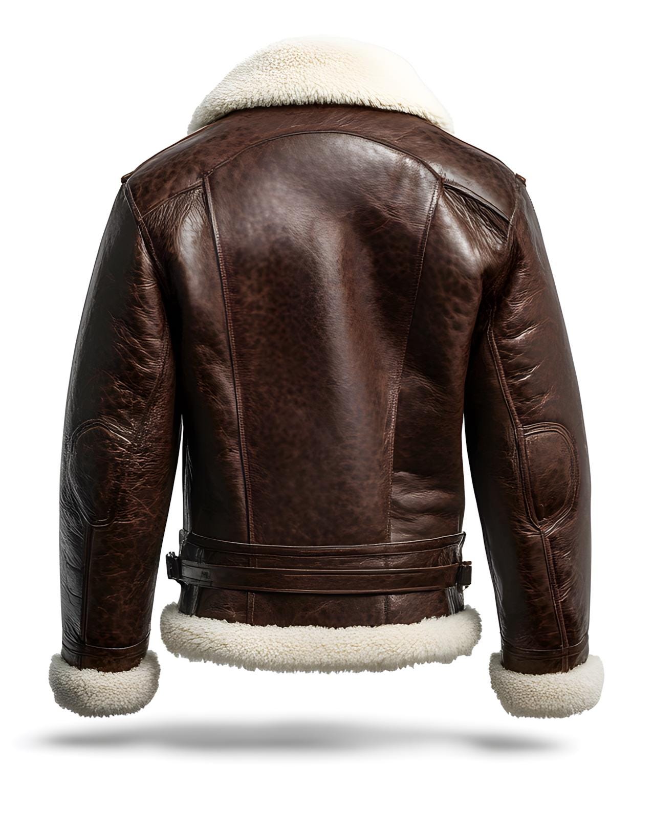 Men's Brown Shearling Aviator Leather Jacket – Real Fur Collar & Pockets By Leather Chloride