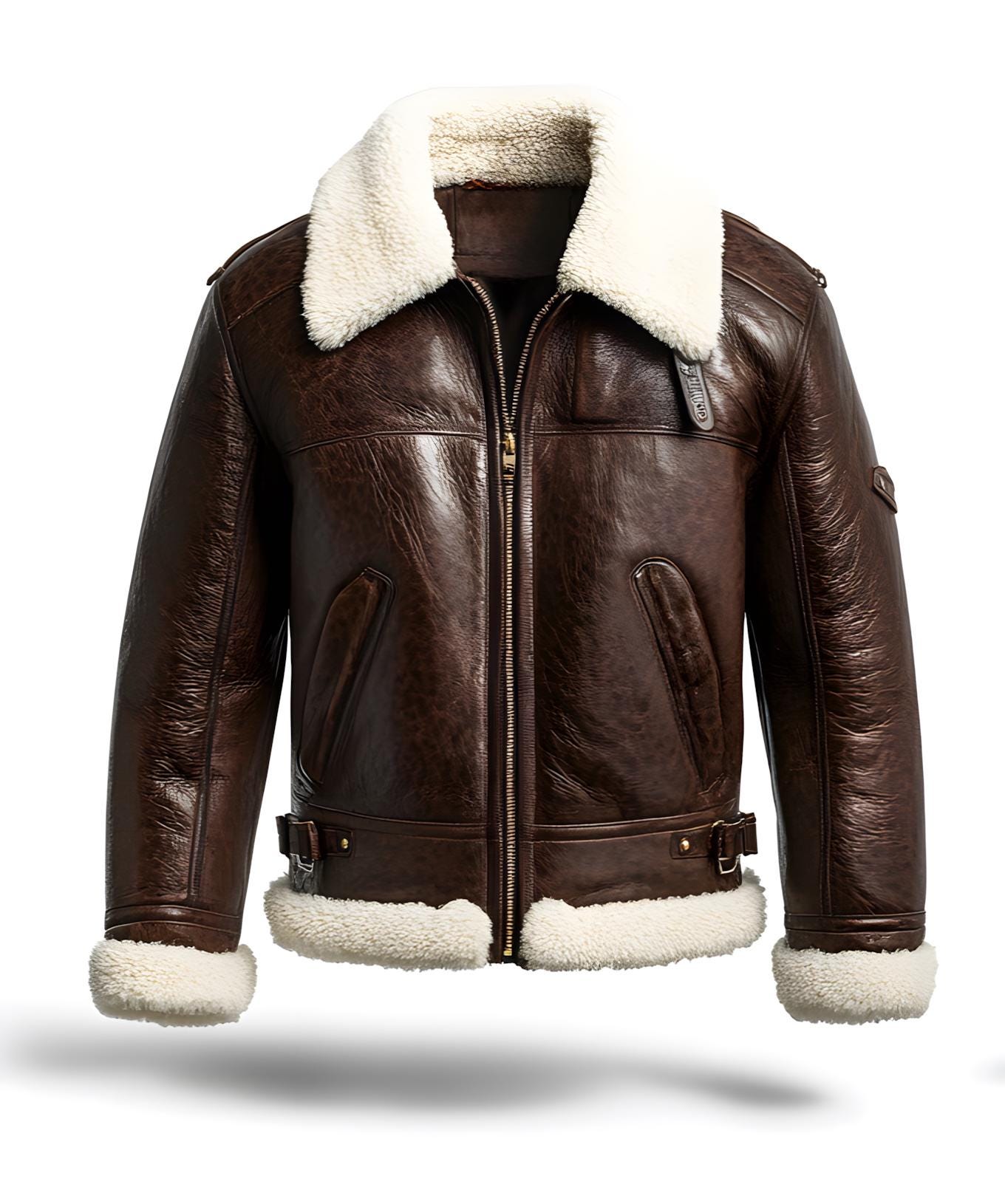 Men's Brown Shearling Aviator Leather Jacket – Real Fur Collar & Pockets By Leather Chloride
