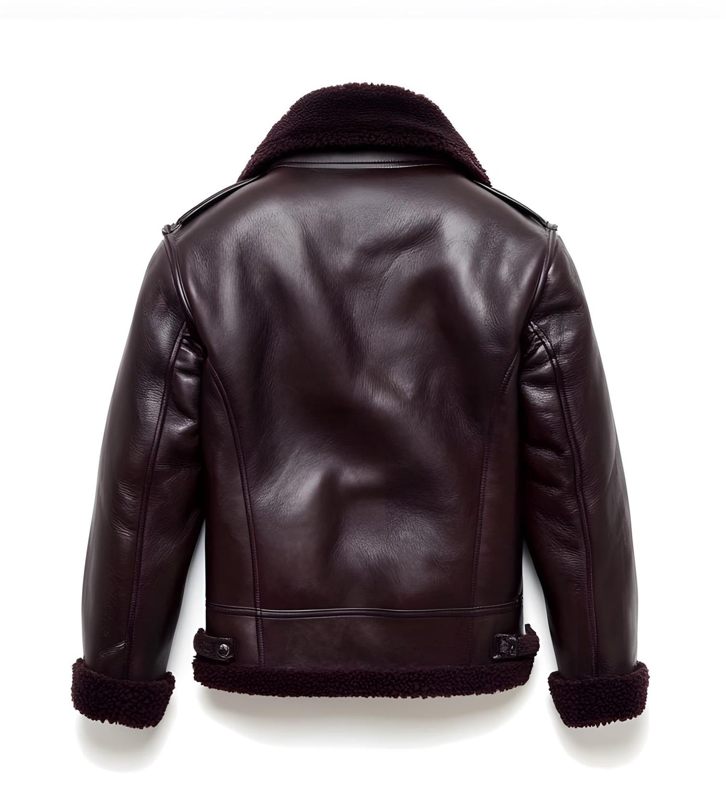 Men's Maroon Shearling Leather Jacket – Real Fur Lining Zippered Pockets By Leather Chloride