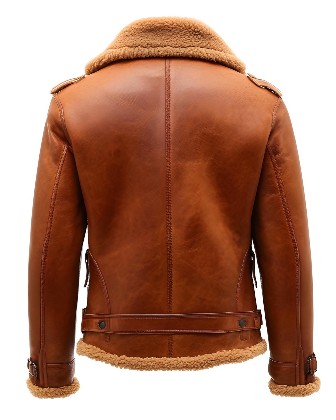 Men's Vintage Tan Biker Jacket – Real Fur Leather Trim Rugged Style By Leather Chloride
