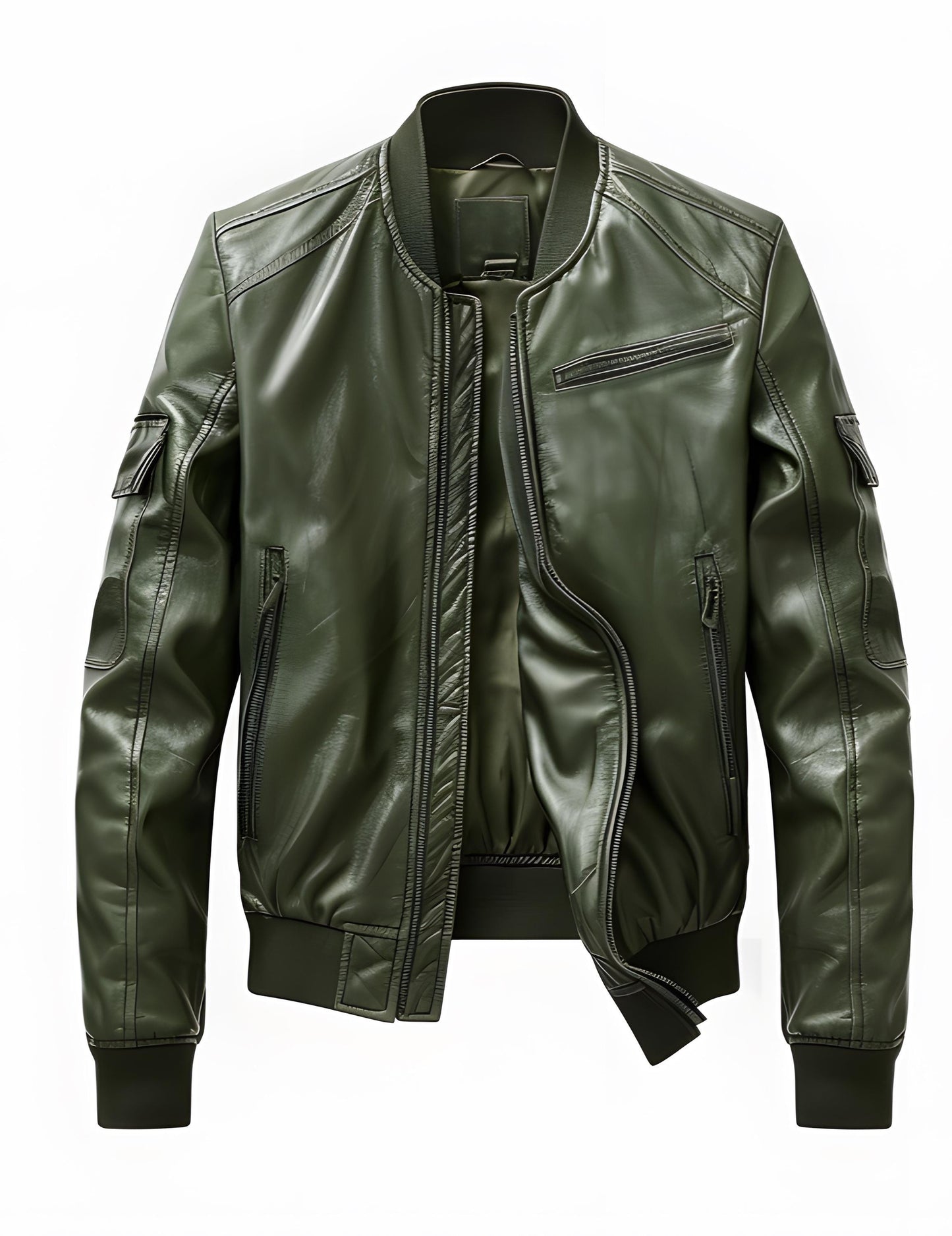 Men's Army Green Leather Jacket – Slim Fit Bomber Motorcycle Style By Leather Chloride
