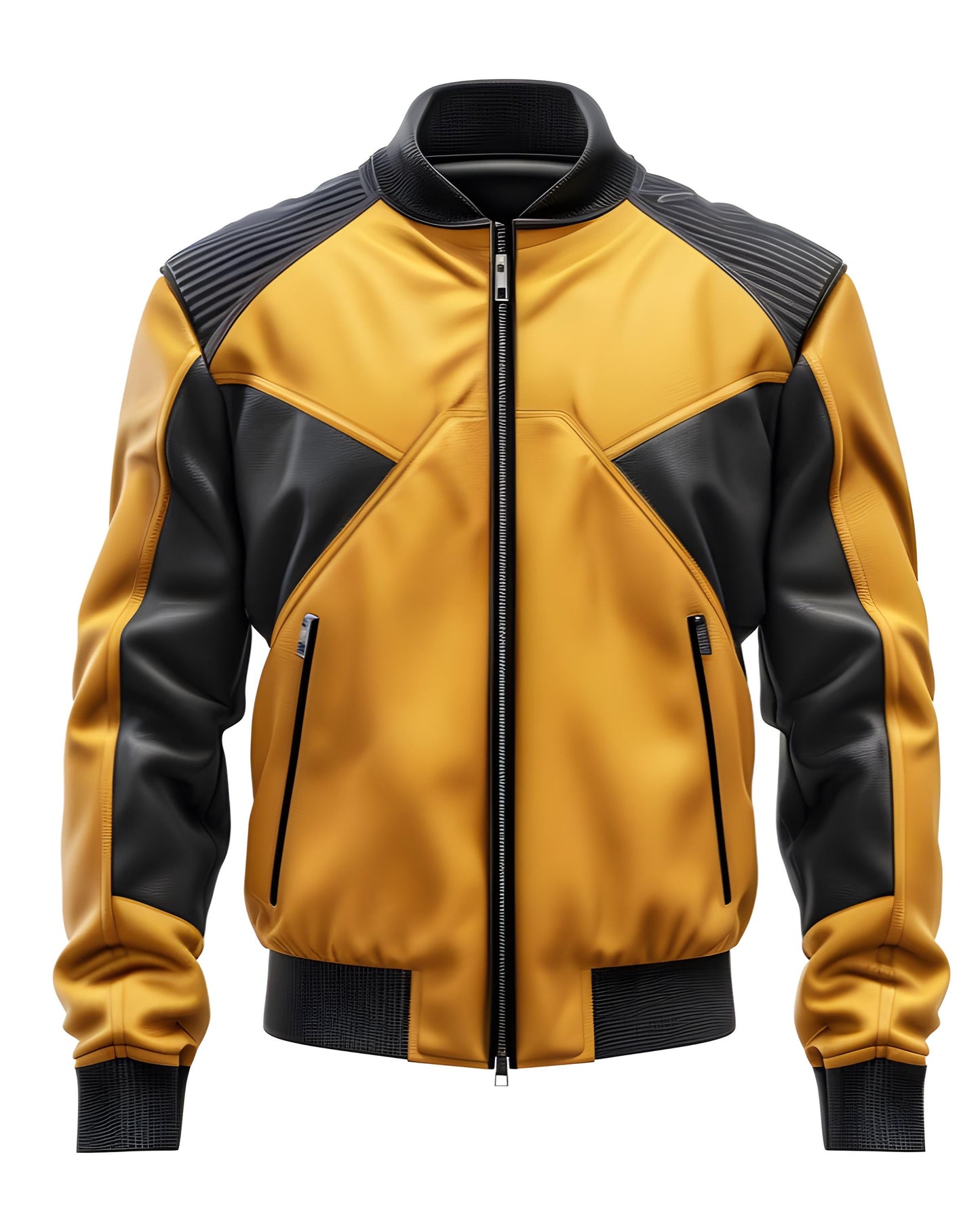 Men's Mustard Black Leather Jacket – Zip-Up Bomber Cafe Racer Style By Leather Chloride