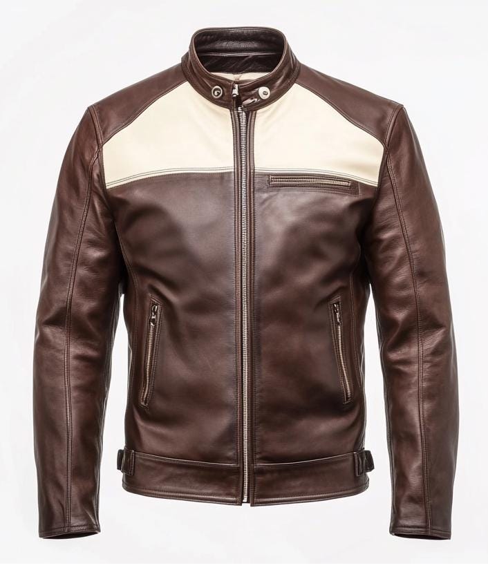 Men's Brown Cream Leather Jacket – Slim Fit Bomber Motorcycle Style By Leather Chloride