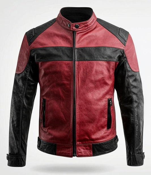 Men's Red Black Leather Jacket – Slim Fit Bomber Motorcycle Street Style By Leather Chloride