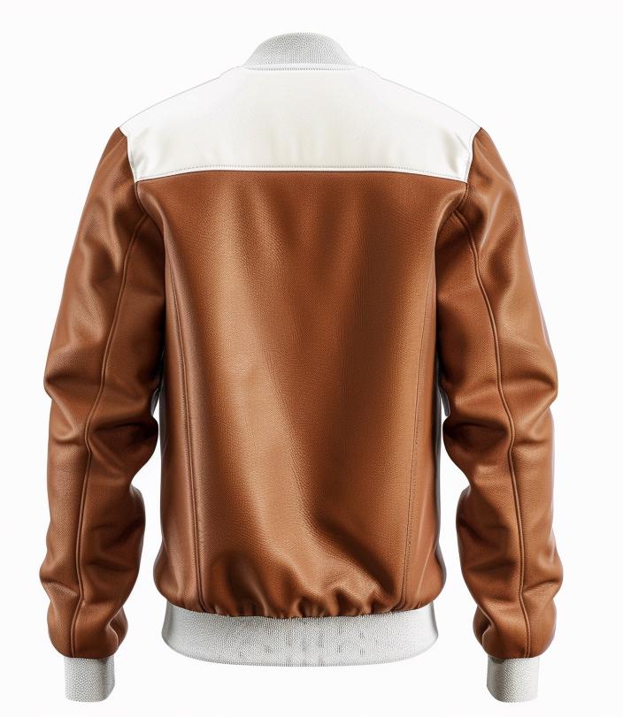 Men's Brown White Leather Jacket – Varsity Bomber Slim Fit Street Style By Leather Chloride