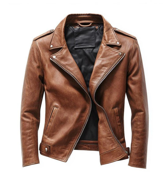 Men's Brown Real Leather Jacket Distressed Slim Fit Biker Motorcycle Style By Leather Chloride