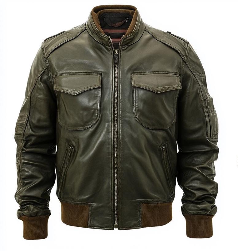 Men's Dark Green Real Leather Jacket – Bomber Motorcycle Slim Fit Style By Leather Chloride
