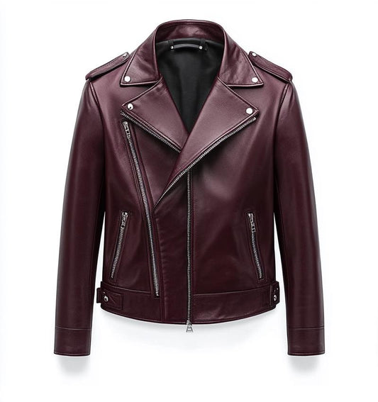 Men's Burgundy Real Leather Jacket – Slim Fit Biker Motorcycle Street Style By Leather Chloride