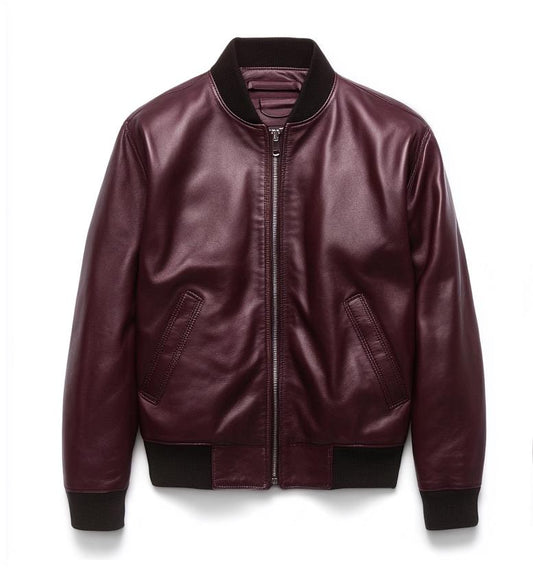 Men's Burgundy Real Leather Jacket – Slim Fit Bomber Street Style Classic By Leather Chloride
