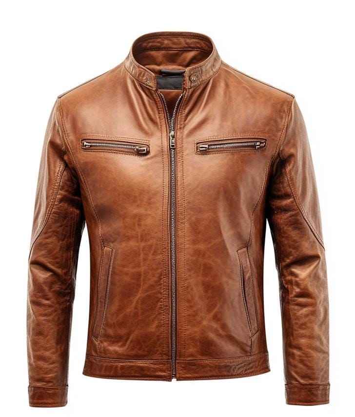 Men's Brown Real Leather Jacket – Distressed Slim Fit Motorcycle Street Style By Leather Chloride