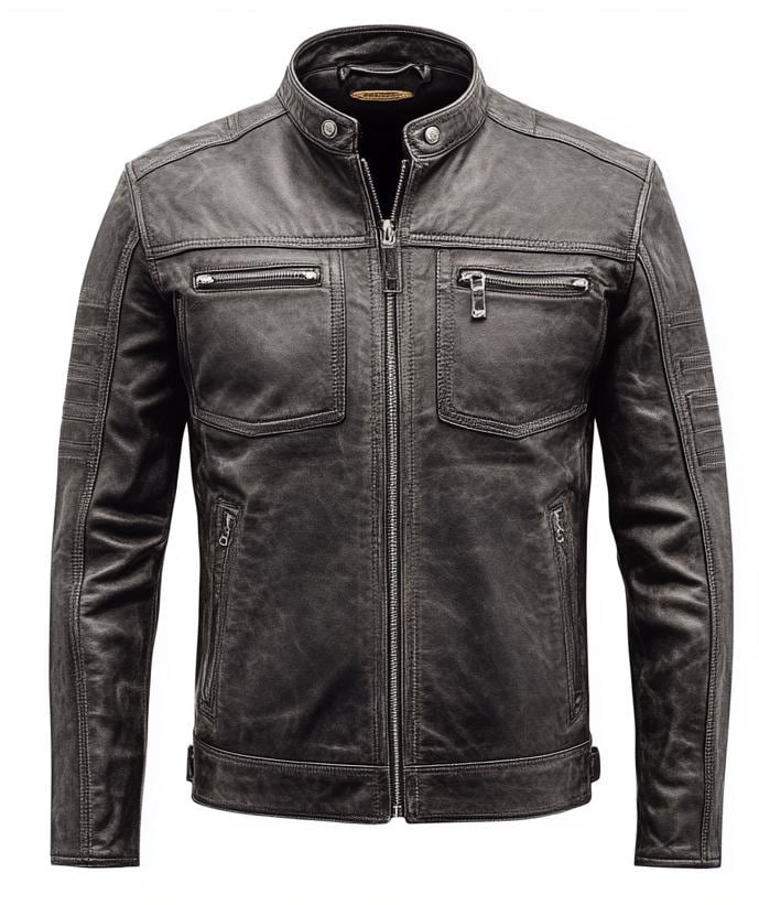 Men's Grey Real Leather Jacket – Distressed Slim Fit Motorcycle Streetwear Classic by Leather Chloride