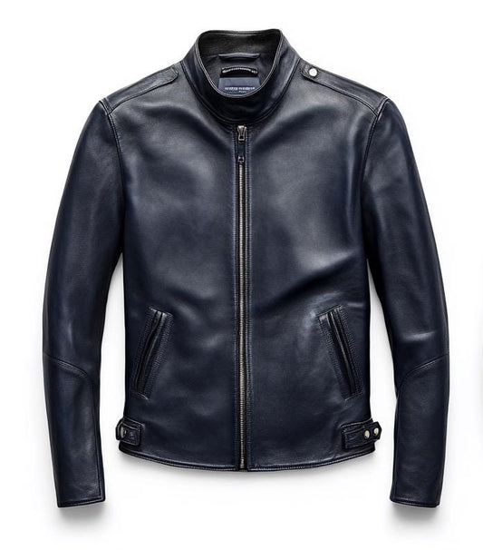 Men's Navy Blue Real Leather Jacket – Slim Fit Streetwear Casual Classic by Leather Chloride