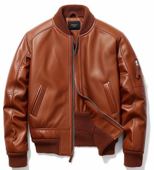 Men's Brown Real Leather Bomber Jacket – Slim Fit Streetwear Classic Style by Leather Chloride