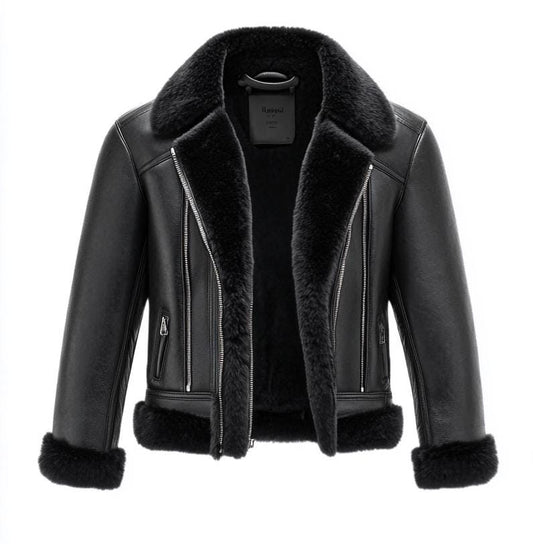 Men's Genuine Fur Shearling Jacket – Real Leather Black Winterwear Street Style by Leather Chloride
