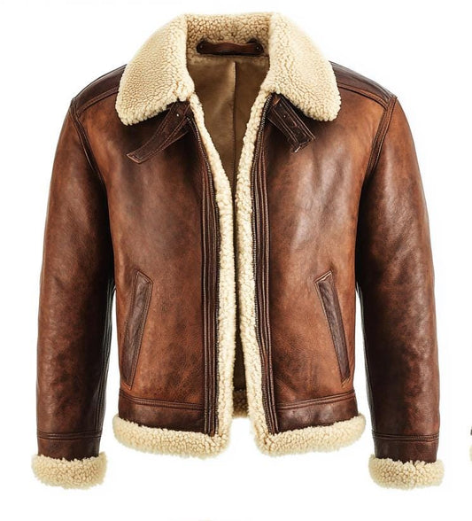 Men's Genuine Fur Shearling Jacket – Real Leather Brown Winterwear Street Style by Leather Chloride