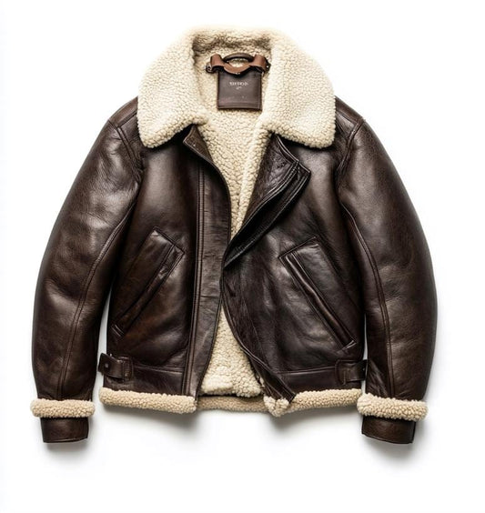 Men's Genuine Fur Shearling Jacket – Real Leather Brown Winterwear Street Style by Leather Chloride