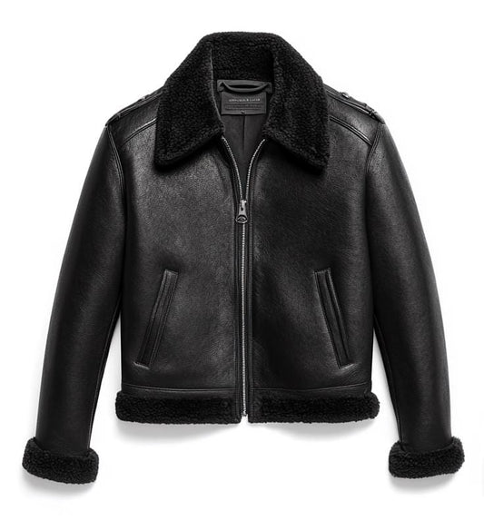 Men's Genuine Fur Shearling Jacket – Real Leather Black Winterwear Street Style by Leather Chloride