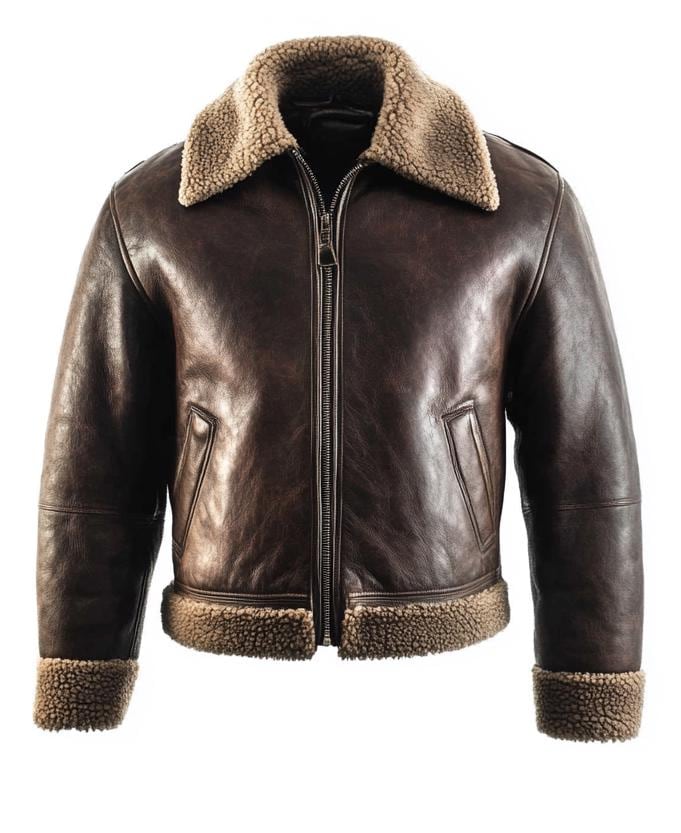 Men's Genuine Fur Shearling Jacket – Real Leather Brown Distressed Winterwear by Leather Chloride