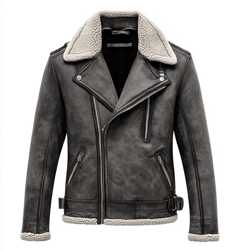 Men's Genuine Fur Shearling Jacket – Real Leather Black Winterwear Street Style by Leather Chloride
