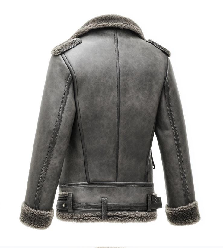 Men's Genuine Fur Shearling Jacket – Real Leather Gray Winterwear Street Style by Leather Chloride