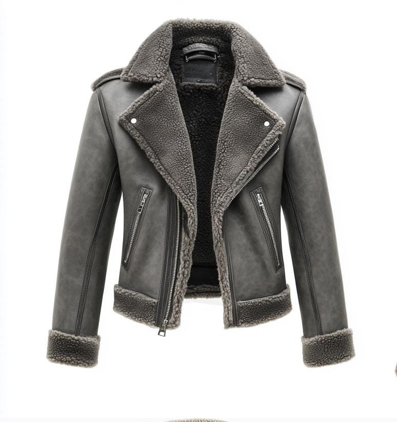 Men's Genuine Fur Shearling Jacket – Real Leather Gray Winterwear Street Style by Leather Chloride