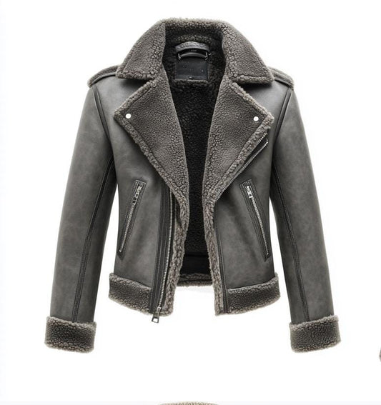 Men's Genuine Fur Shearling Jacket – Real Leather Gray Winterwear Street Style by Leather Chloride