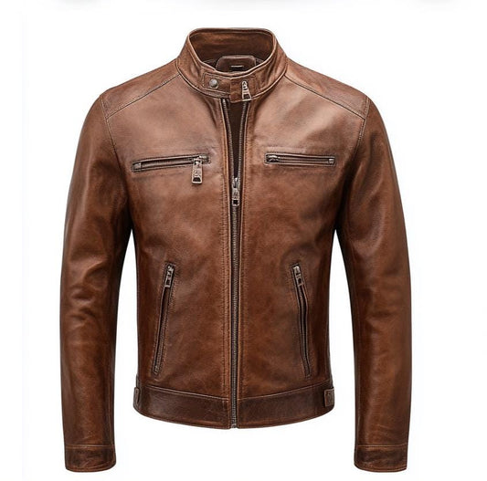 Men’s Distressed Brown Real Leather Biker Jacket | Vintage Motorcycle Style by Leather Chloride
