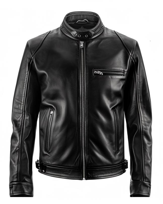 Men’s Black Genuine Leather Café Racer Jacket | Military Style Stand-Up Collar by Leather Chloride
