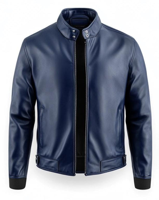 Men's Real Leather Café Racer Biker Jacket – Stand Collar Classic Style By Leather Chloride