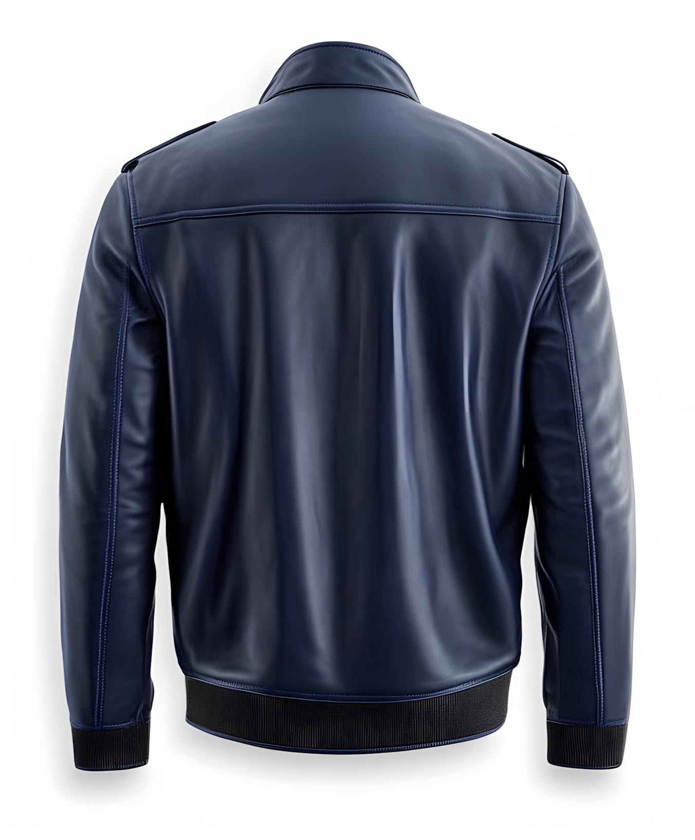 Men's Navy Leather Bomber Jacket – Urban Zip-Up Ribbed Style By Leather Chloride