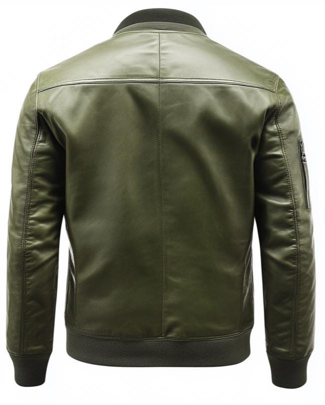 Men's Olive Green Slim Fit Leather Bomber Jacket – Casual Zip Style By Leather Chloride