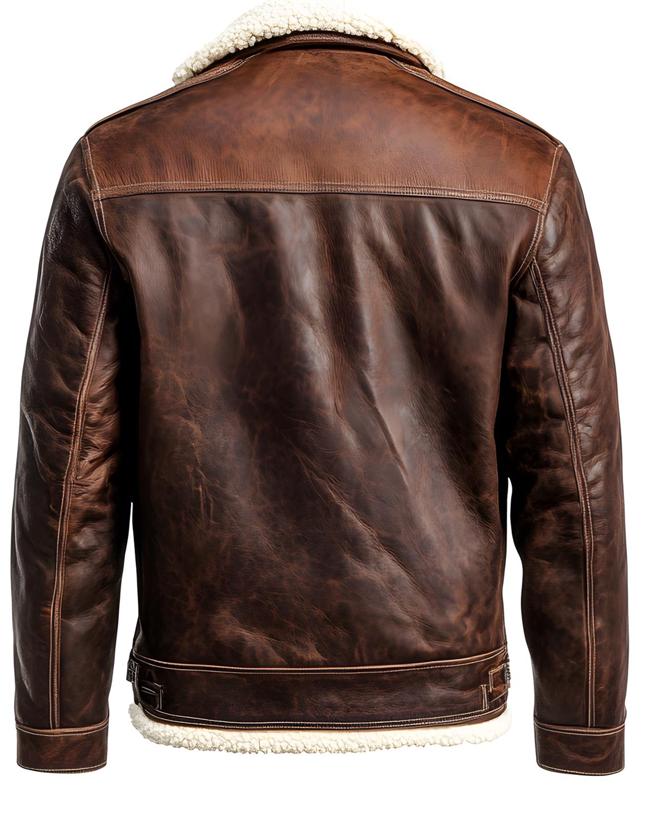 Men's Distressed Brown Leather Jacket – Real Fur Sherpa Collar Button Style By Leather Chloride