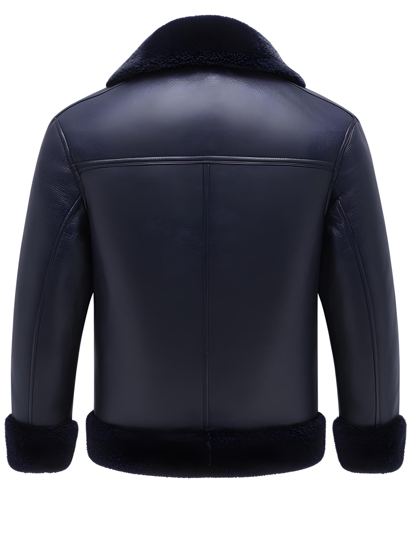 Men's Dark Blue Shearling Leather Jacket – Real Fur Collar Side Pockets By Leather Chloride