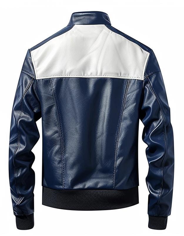 Men's Navy White Leather Jacket – Slim Fit Bomber Street Style By Leather Chloride