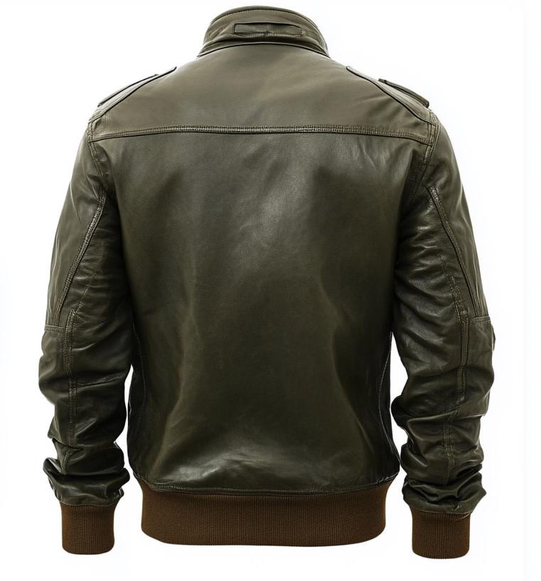 Men's Dark Green Real Leather Jacket – Bomber Motorcycle Slim Fit Style By Leather Chloride