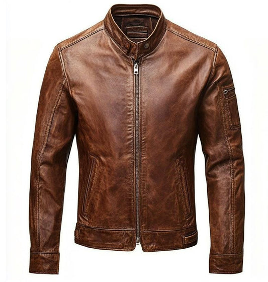 Men's Brown Real Leather Jacket Distressed Slim Fit Street Motorcycle Style By Leather Chloride