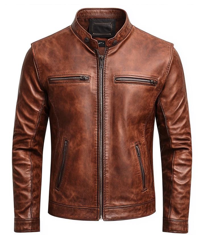 Men's Brown Real Leather Jacket Distressed Slim Fit Casual Motorcycle Style By Leather Chloride