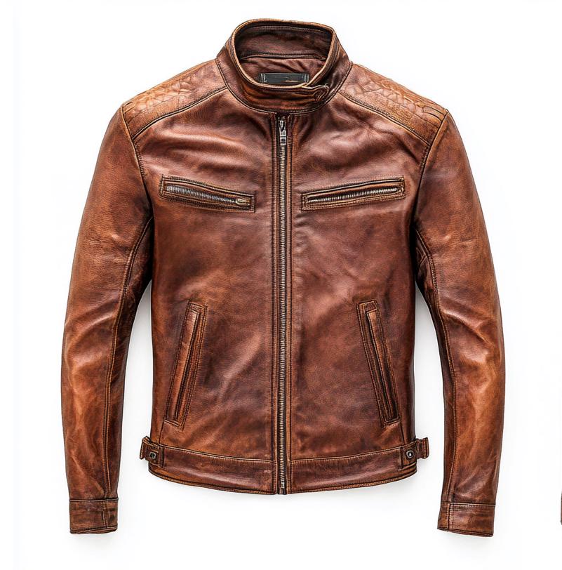 Men's Brown Real Leather Jacket – Quilted Slim Fit Motorcycle Street Style By Leather Chloride